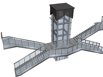 Modern Elevator Straight Ladder Stair Combination 3d model