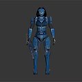 Humanoid Blue Robot Character With Armored Body And Sci Fi Weapon 3d model
