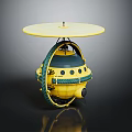 Yellow Spacecraft Model With Circular Dish Green Ring Structure And Space Exploration Design 3d model