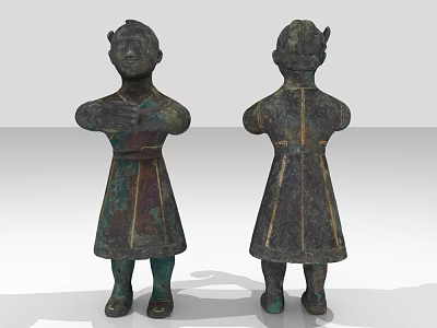 Two Ancient Bronze Sculptures Displaying Front And Back Traditional Robe Details 3d model