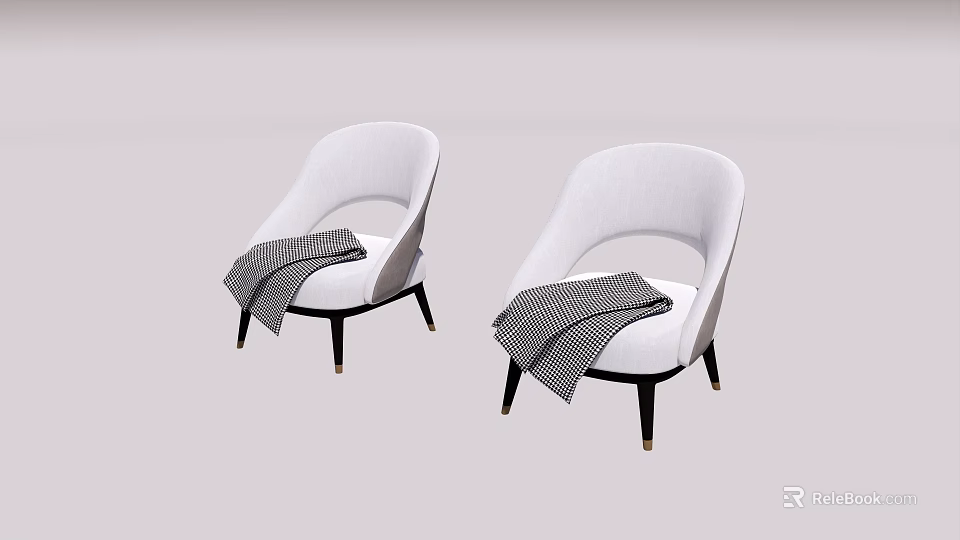 White Single Sofa With Gray Striped Blanket Black Legs And Gold Accents 3d model 
