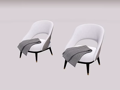 White Single Sofa With Gray Striped Blanket Black Legs And Gold Accents 3d model