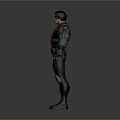 3D Male Character And Warrior With Black Orange Costume Arm Guards Belt And Sunglasses