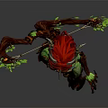 Fantasy Game and Movie Character With Red Horns Green Body Glowing Decorations and Plant Bow