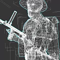 Man in Military Uniform Holding Rifle and Wearing Hat with Backpack