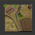 Cartoon Farm Scene With Red Roof House Windmill Tractor Trees And Fence