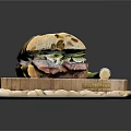 Delicious Fresh Sandwich on Wooden Cutting Board with Green Onions