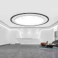 Modern Reception Area With White Walls Curved Front Desk And Circular Ceiling Light 3d model