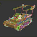 Golden Tank Model With Metallic Texture Shiny Surface Detailed Tracks And Turret