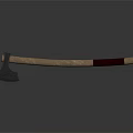 Traditional Axe Weapon With Metal Head And Light And Dark Wooden Handle On Gray Background