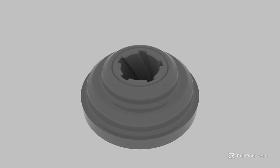 Gray Cylindrical Mechanical Component With Concentric Circular Ridges And Star Shaped Top Hole 3d model