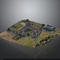 Architectural Model of Manor Estate With Courtyard Green Lawns and Swimming Pool
