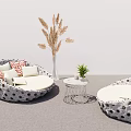 Outdoor Sofa With Polka Dot Pattern Small Side Table And Decorative Plants 3d model