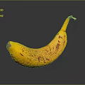 Ripe Yellow Banana With Brown Spots On Black Surface And Reflection 3d model