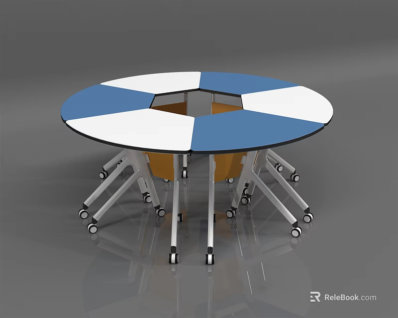 Round Table With Blue And White Top And Wheeled Legs For Flexible Setup 3d model 