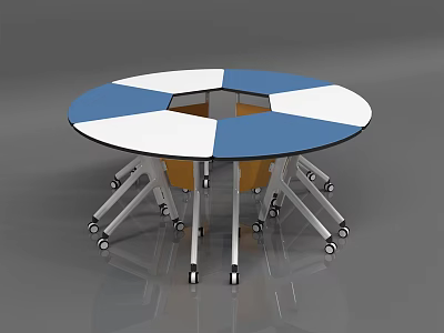 Round Table With Blue And White Top And Wheeled Legs For Flexible Setup 3d model
