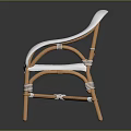 Modern Leisure Chair with White Wicker Seat Light Wooden Frame and Armrests Comfortable Design