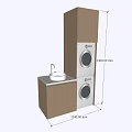 Stacked Washing Machines With Wooden Cabinets And Sink In Laundry Area