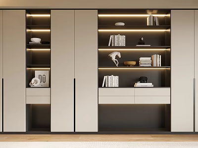 Modern Bookcase Design With Built In Lighting And Organized Shelves For Books And Decor 3d model