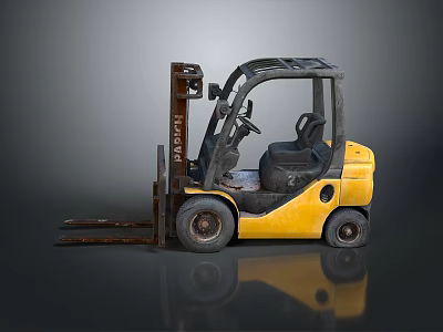 Huashi Yellow Forklift With Cab And Front Forks For Industrial Logistics Operations 3d model