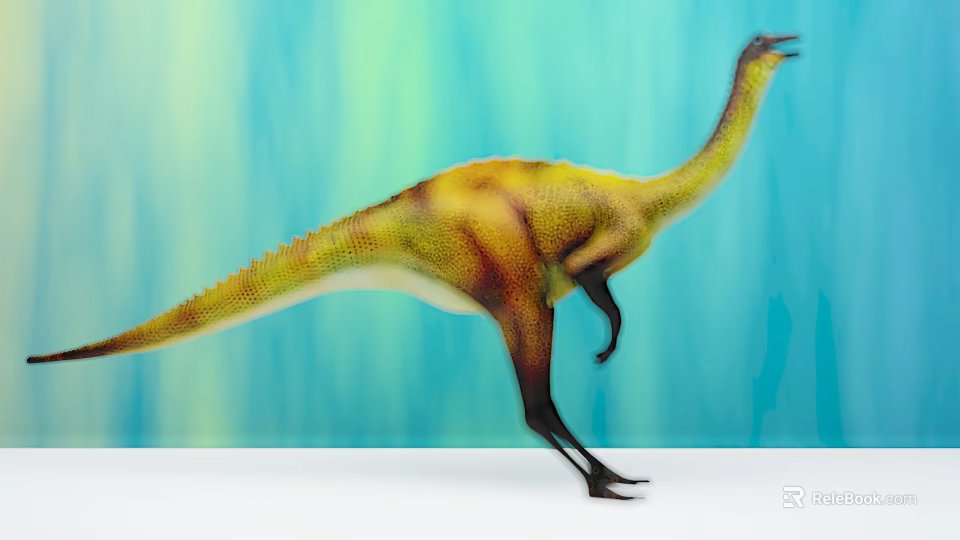 Colorful Reptile Dinosaur Standing In Blue Green Gradient Background With Detailed Skin Texture 3d model 
