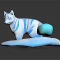 3D Fantasy White Fox With Blue Stripes And Multiple Tails On Black Reflective Base