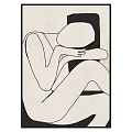 Abstract Black And White Line Drawing Of Curled Human Figure With Geometric Background