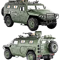Green Military Vehicles With Spare Tire And Weapon Mounts
