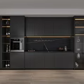 Modern Wine Cabinet Design In Grey Kitchen With Glass Door And Wine Bottles Storage