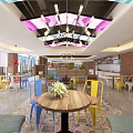 Vibrant Restaurant Interior Design With Colorful Chandeliers Wooden Tables And Brick Walls