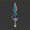 Fantasy Decorative Sword With Teal Pink Flame Like Patterns And Intricate Hilt