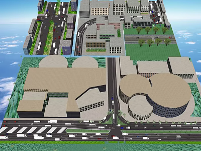 Urban Municipal Road Network Design With Surrounding Buildings And Traffic Lanes 3d model