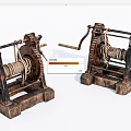 Vintage Rusted Industrial Equipment With Metal Gears Ropes And Wooden Base