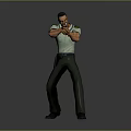 Male Character In Green Uniform Aiming With Gun In Shooting Stance