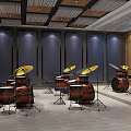 Spacious Drum Studio Interior With Multiple Drum Sets Dark Walls And Icon Screen 3d model