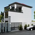 Modern Two Story Detached Villa With Large Glass Windows Balcony And Courtyard Greenery