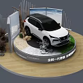 All New Nissan X-Trail SUV Showcased On Circular Exhibition Stand With Plants And Screens
