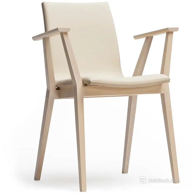 Stylish Light Wood Frame Leisure Chair With Beige Upholstered Seat And Armrests 3d model 