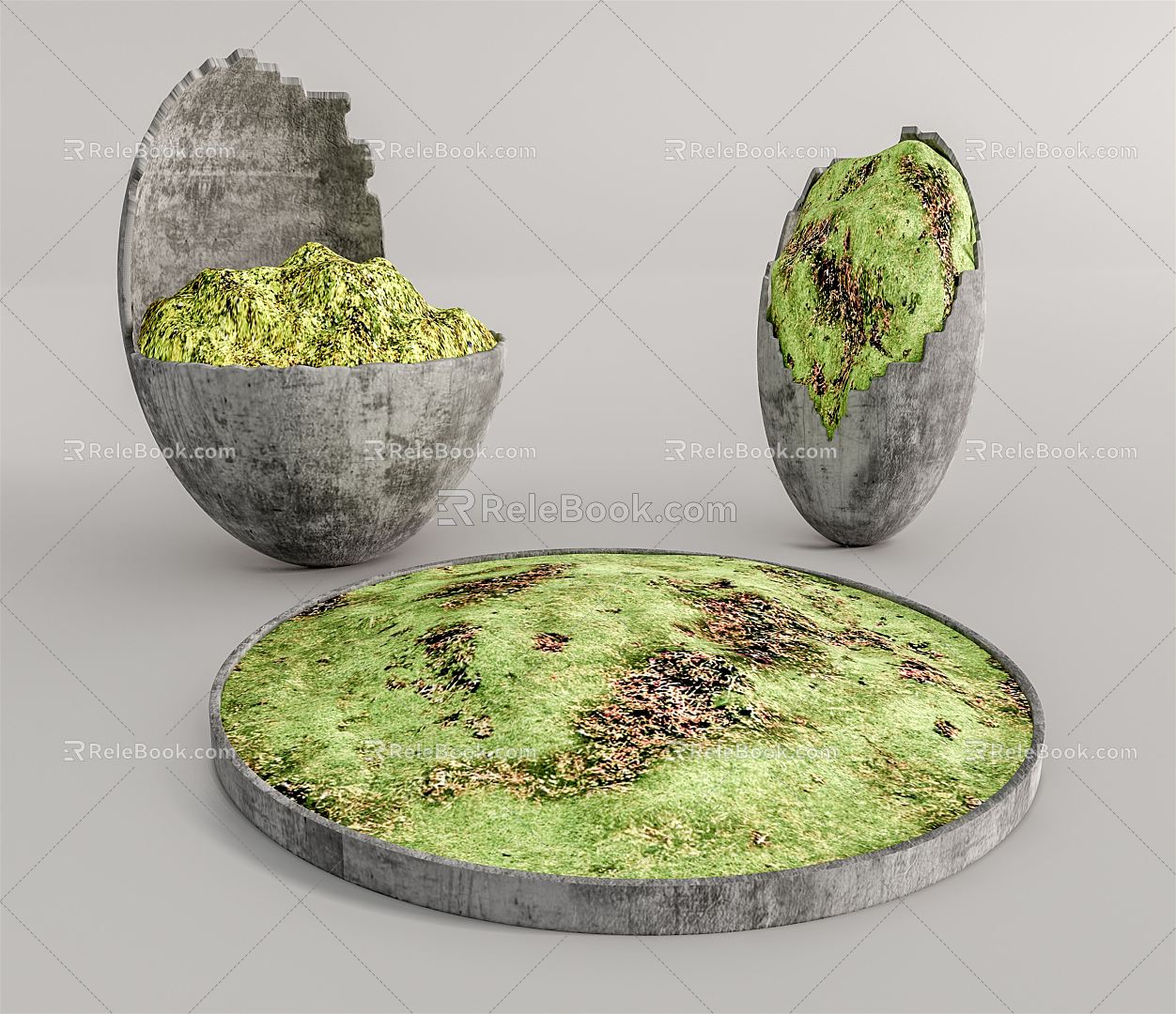 Modern potted moss potted combination 3d model