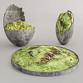 Concrete Egg Shaped Bonsai Planters With Green Moss Covering And Round Base