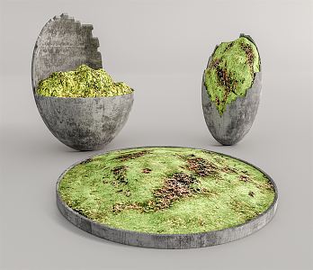 Modern potted moss potted combination 3d model