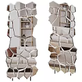 Geometric Design Mirror With Metal Frame Reflecting Living Room Sofa And Bookshelf