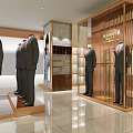 Fashion Clothing Store Interior With Suits Mannequins Display Racks And Marble Decor
