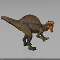 Brown And Orange Spinosaurus Dinosaur With Sailback Open Mouth Roaring Standing Pose