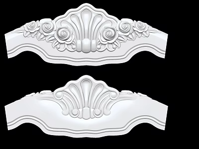 Decorative White Carving with Rose and Shell Patterns for Furniture Trim 3d model