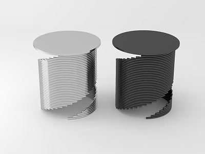 Modern Round Side Tables With Silver And Black Spiral Layered Structure 3d model