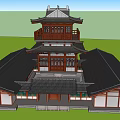 Ancient Chinese Architecture With Multi Story Pavilion Red Structure And Black Roof Design
