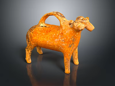 Orange Standing Sheep Sculpture With Textured Body And Curved Horns Design 3d model