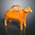 Orange Standing Sheep Sculpture With Textured Body And Curved Horns Design