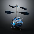 Mechanical Creature With Spherical Body Blue Glowing Eye And Top Blades